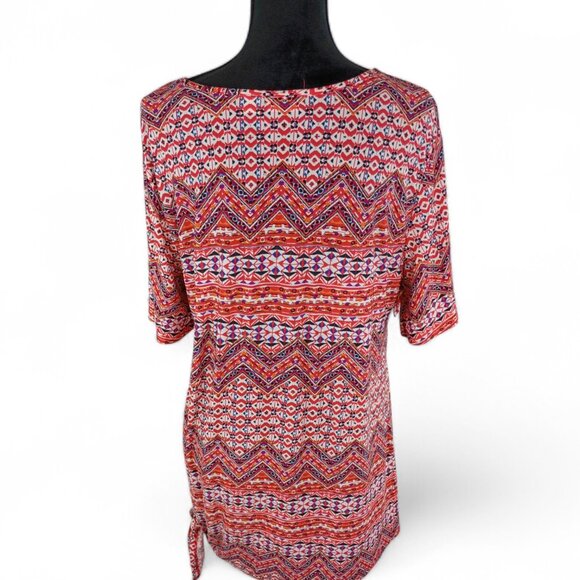 CATO Bohemian Style Tunic Top Large Polyester Spandex Stripes Zigzag Orange - Picture 2 of 4